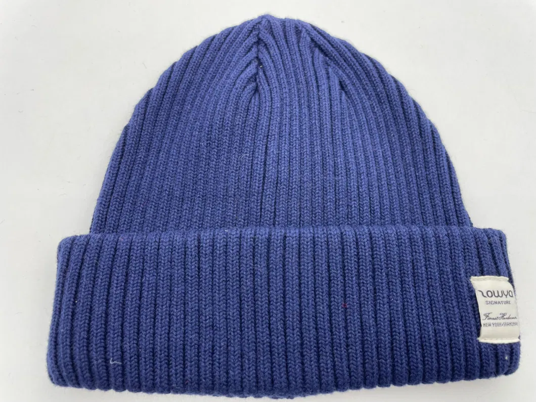 Plain Color Cotton Unisex Winter Knitted Beanie Hats